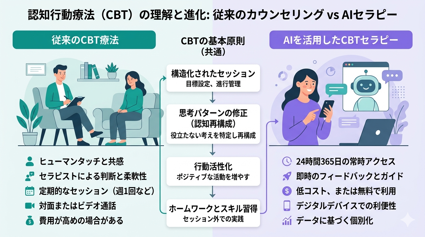 従来のCBT vs AIを活用したCBTの比較