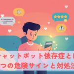 Flat vector illustration, pop and colorful style. A young person sitting on a couch at night, mesmerized by a glowing smartphone showing chat bubbles with a friendly AI character. Warm pink and turquoise color palette with yellow accents. Floating heart icons mixed with subtle warning signs. Soft gradient background, clean modern design, no text, family-friendly aesthetic.
