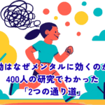 Flat vector illustration, pop and colorful style. A cheerful person jogging outdoors in a park, viewed from the side. Above their head, tangled dark scribble lines gradually unravel and transform into bright floating circles in coral pink, sunny yellow, and turquoise. Bold thick outlines, playful rounded shapes, vibrant saturated palette (coral #FF6B6B, turquoise #4ECDC4, sunny yellow #FFD93D, cream background #FFF8E7). No text. Clean composition with generous negative space on the right.